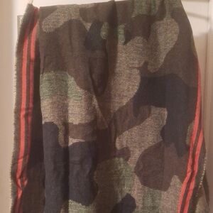 Camouflage Scarf with Red Stripe